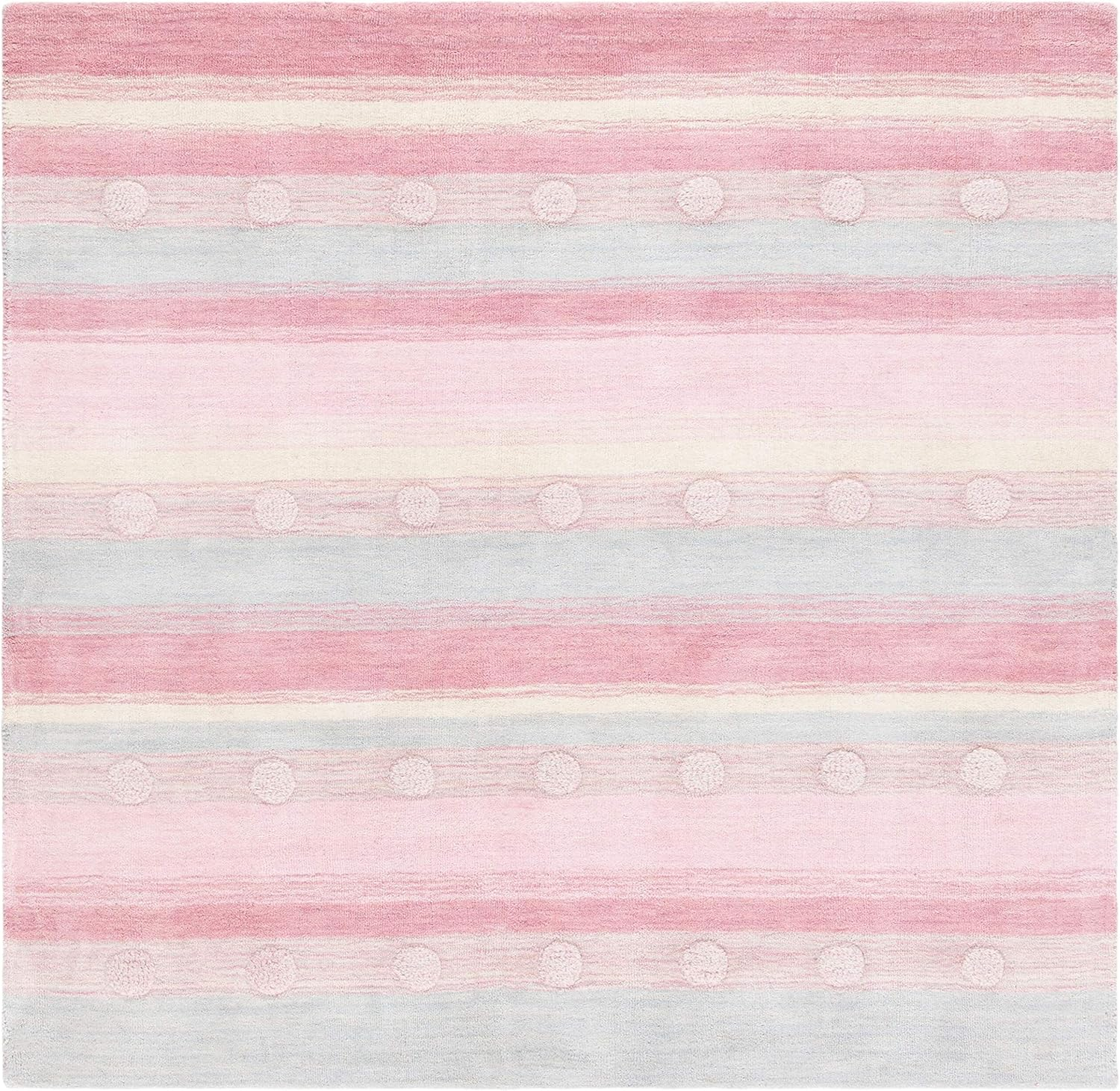 SAFAVIEH Kids Jayde Geometric Striped Wool Area Rug, Light Blue/Pink, 5' x 5' Square
