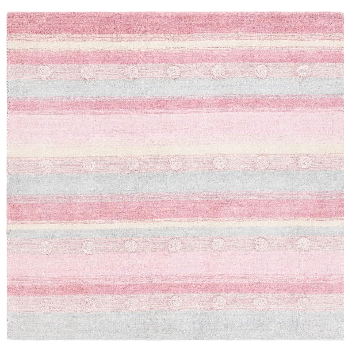 SAFAVIEH Kids Jayde Geometric Striped Wool Area Rug, Light Blue/Pink, 5' x 5' Square