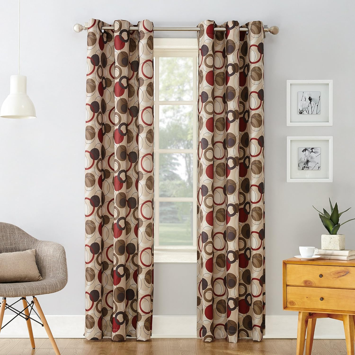 No. 918 Geometric Grommet Semi-Sheer Curtain Single Panel, Paprika, 48" x 63"