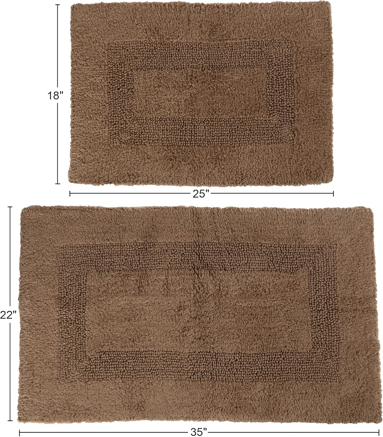 Bathroom Rugs - 2-Piece Cotton Bathroom Mat Set - Machine Washable Bath Mats for Bathroom, Kitchen, or Laundry Room by Lavish Home (Taupe)