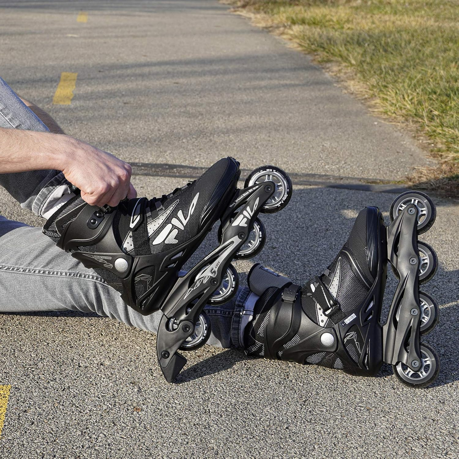 FILA Legacy Comp Inline Skates for Teens and Adults, Unisex Inline Skates for Girls, Boys, Women and Men, Black and Gray, Men's 8