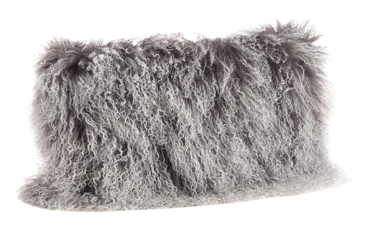 SARO 3564.CK1220B 12 x 20 in. Wool Mongolian Lamb Fur Throw Pillow - Charcoal