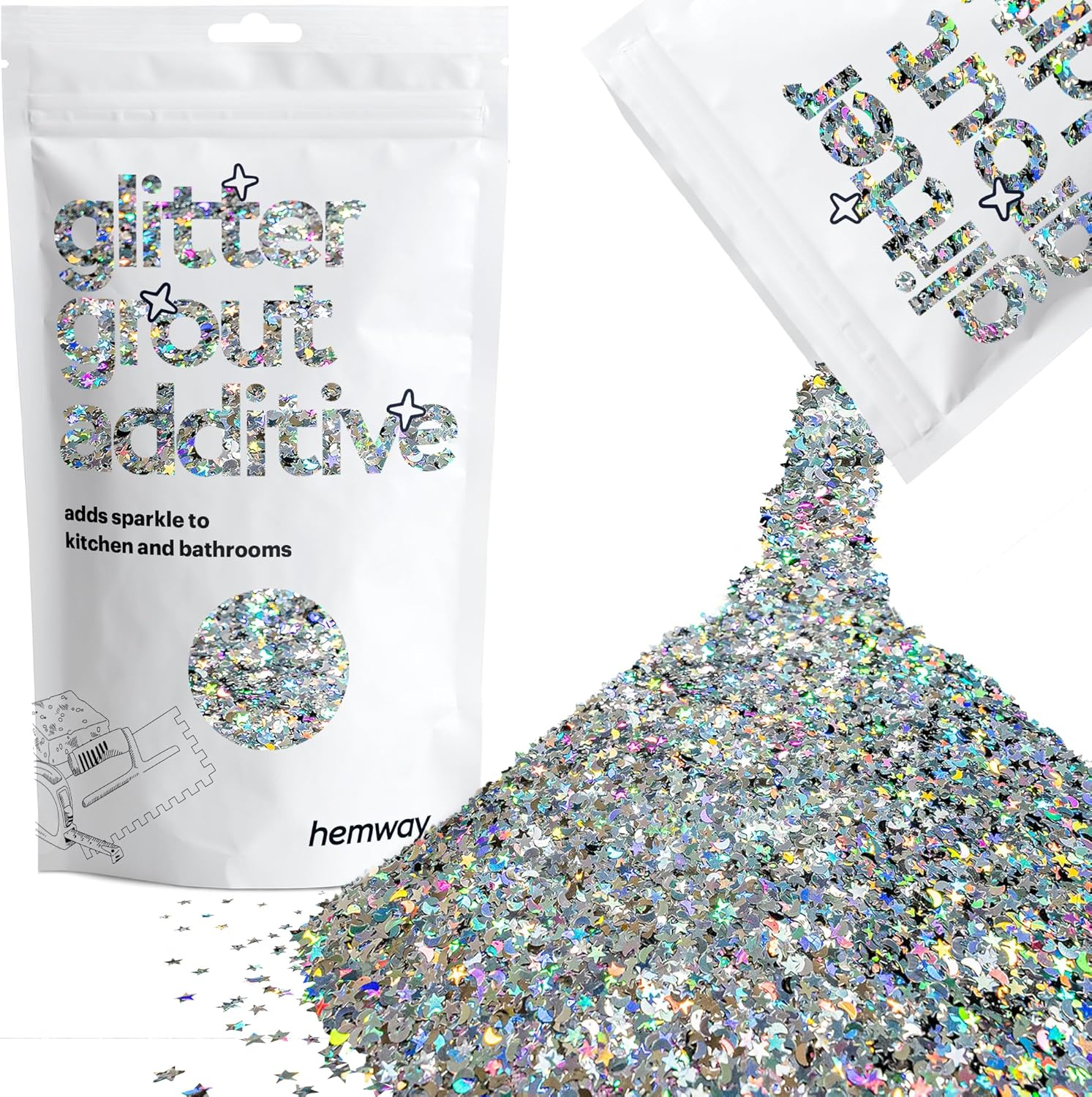 Hemway Glitter Paint Additive Crystals for Acrylic Emulsion Paint, Interior & Exterior Walls, Wood, Varnish, Matt, Gloss, Furniture 100g / 3.5oz - Ultrafine (1/128" 0.008" 0.2mm) - Silver Holographic