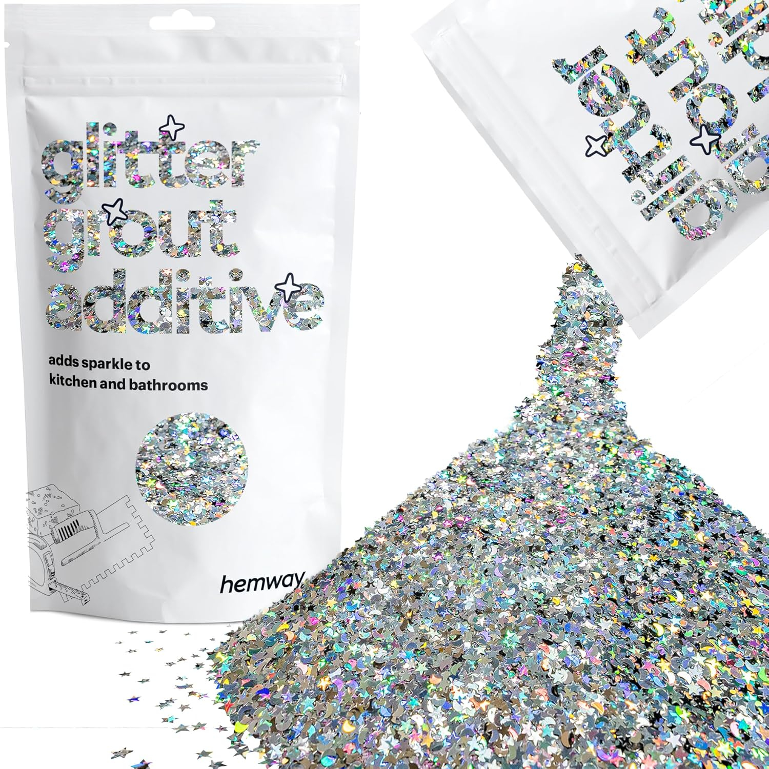 Hemway Glitter for Paint Additive, Silver Holographic Ultrafine Size Flakes 100g Interior Exterior Mix Into Emulsion Paint