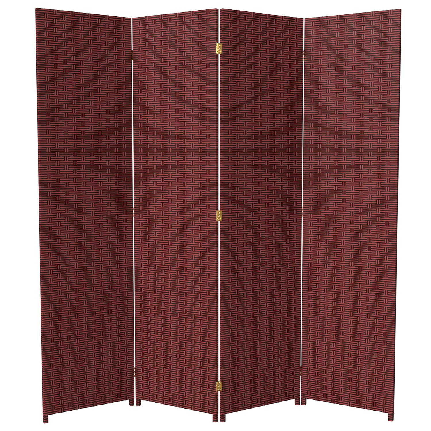 Oriental Furniture 6 ft. Tall Woven Fiber Room Divider - 4 Panel - Red/Black