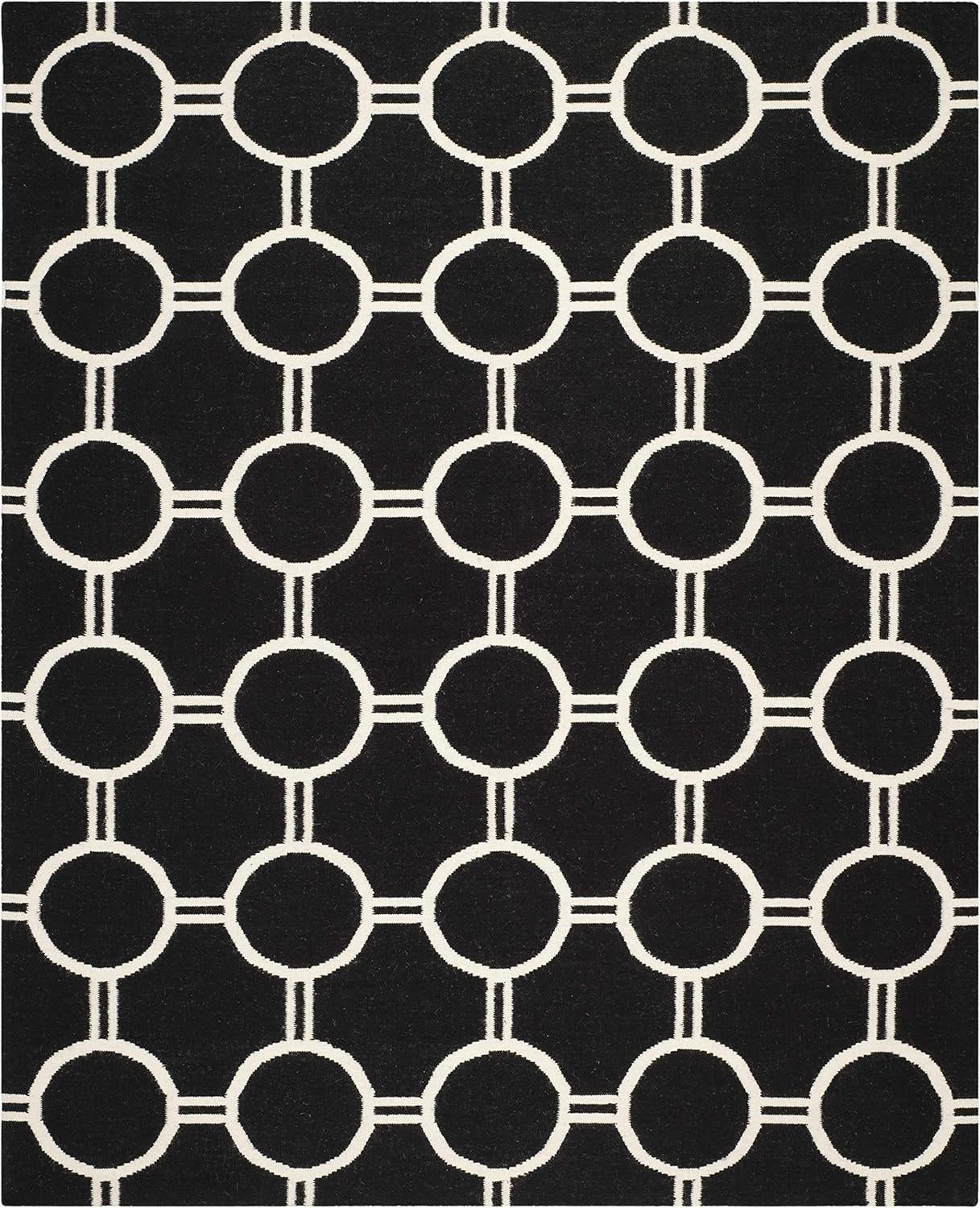 SAFAVIEH Dhurrie Sloane Geometric Circles Wool Area Rug, Black/Ivory, 9' x 12'