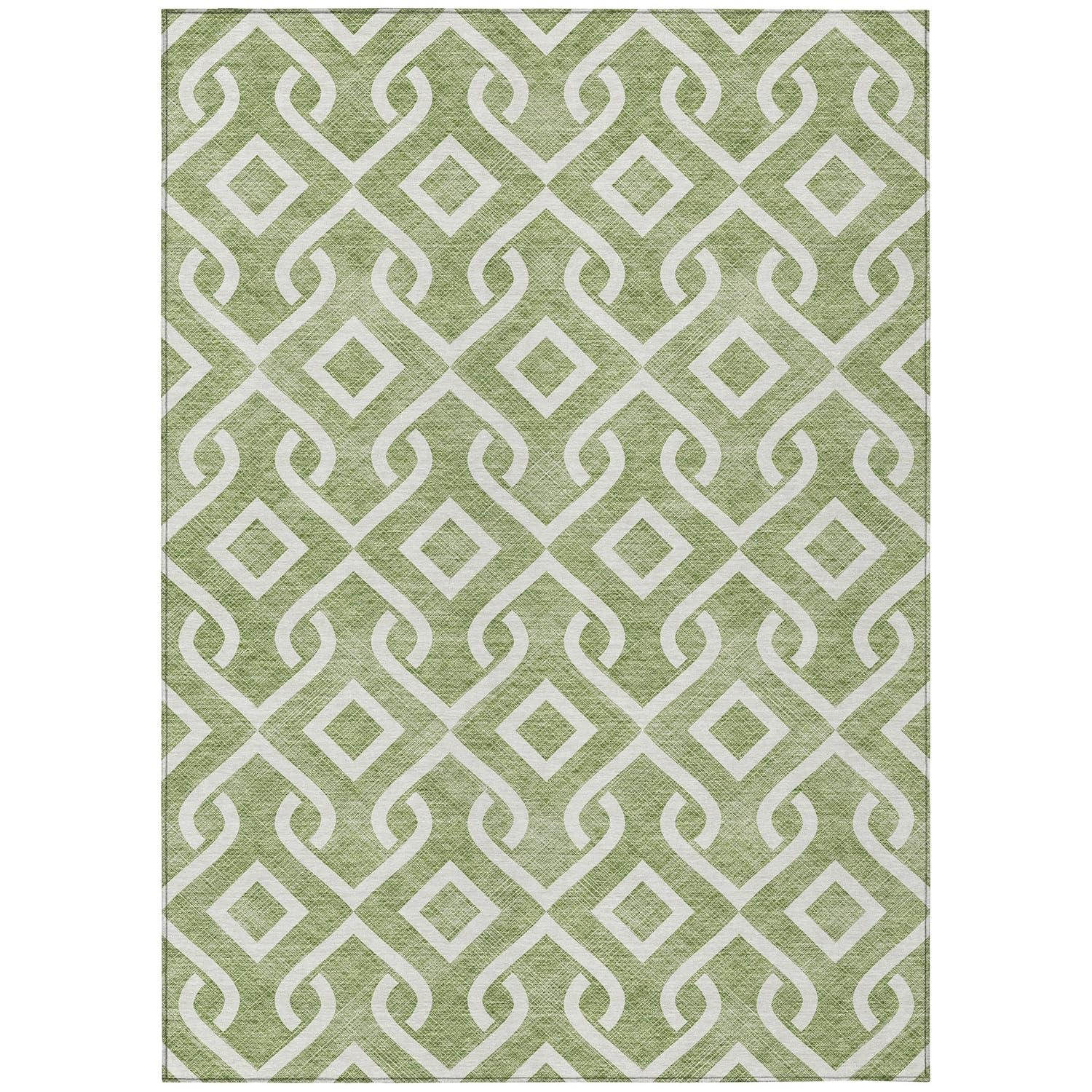 Green Geometric 8' x 10' Machine Washable Indoor Outdoor Rug