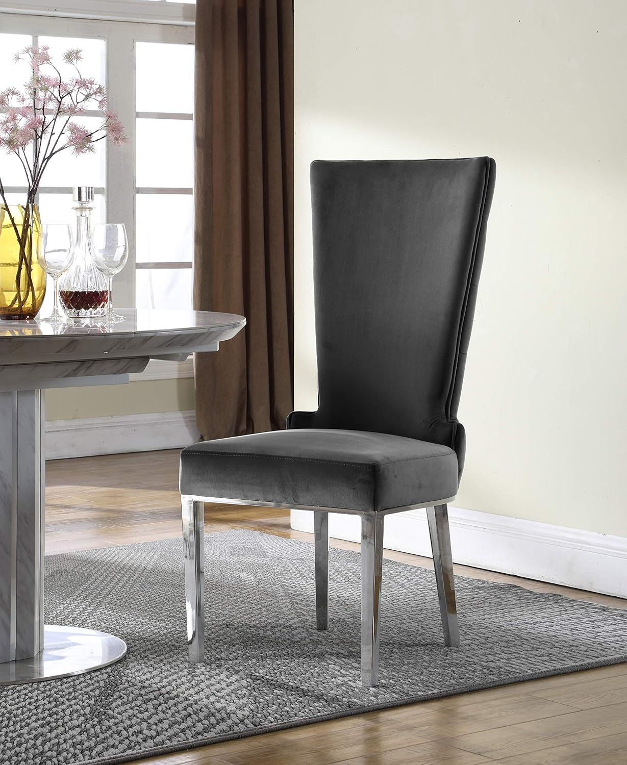 Meridian Furniture Serafina 20"H Velvet Dining Chair in Gray (Set of 2)
