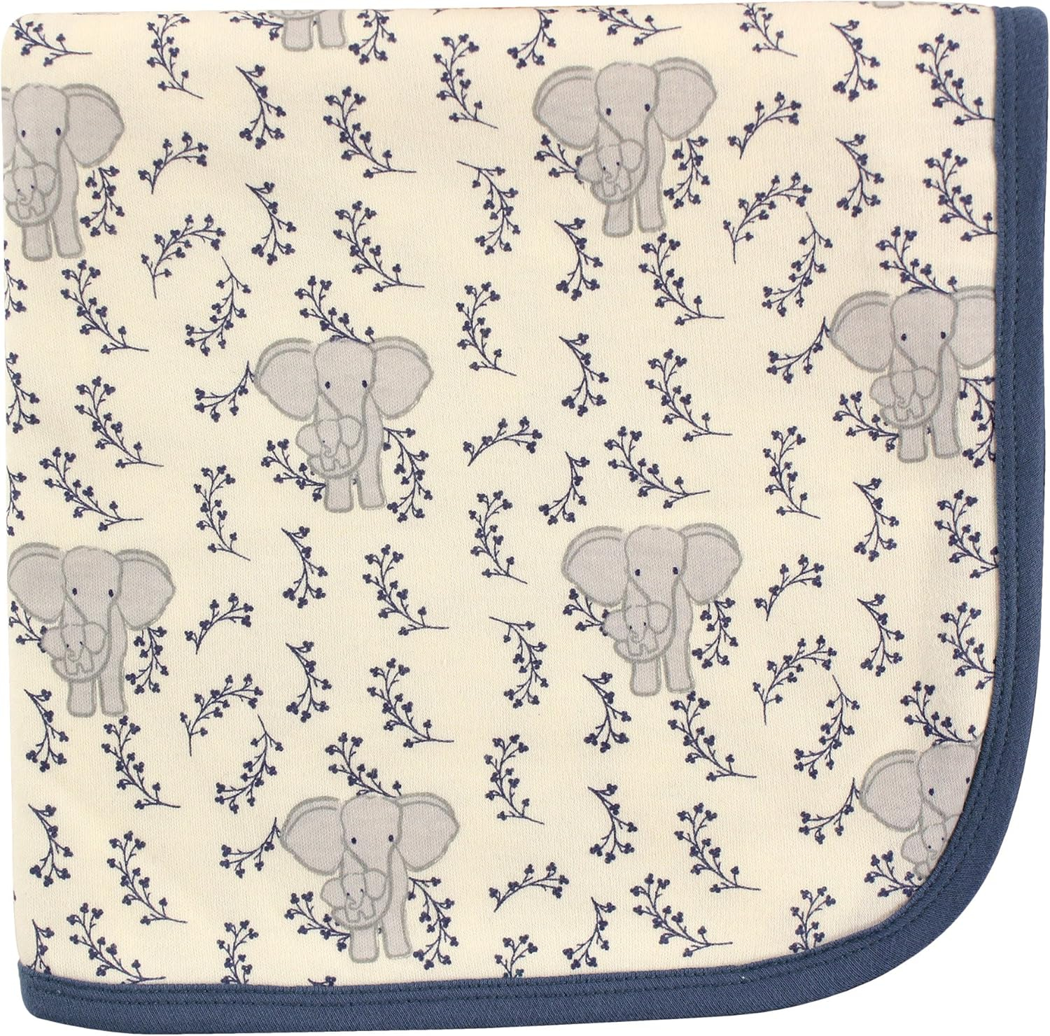 Touched by Nature Baby Boy Organic Cotton Swaddle, Receiving and Multi-purpose Blanket, Blue Elephant, One Size