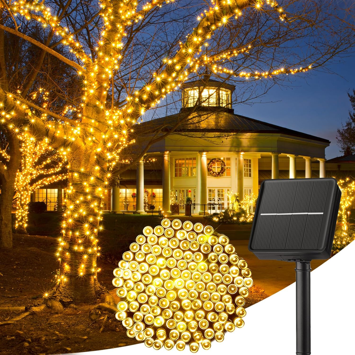 Minetom Solar String Lights Outdoor - 40FT 100 LED String Lights Solar Powered with 8 Lighting Modes, Waterproof Patio Lights, Outdoor Solar Lights for Outside Tree Garden Balcony Gazebo, Pure White