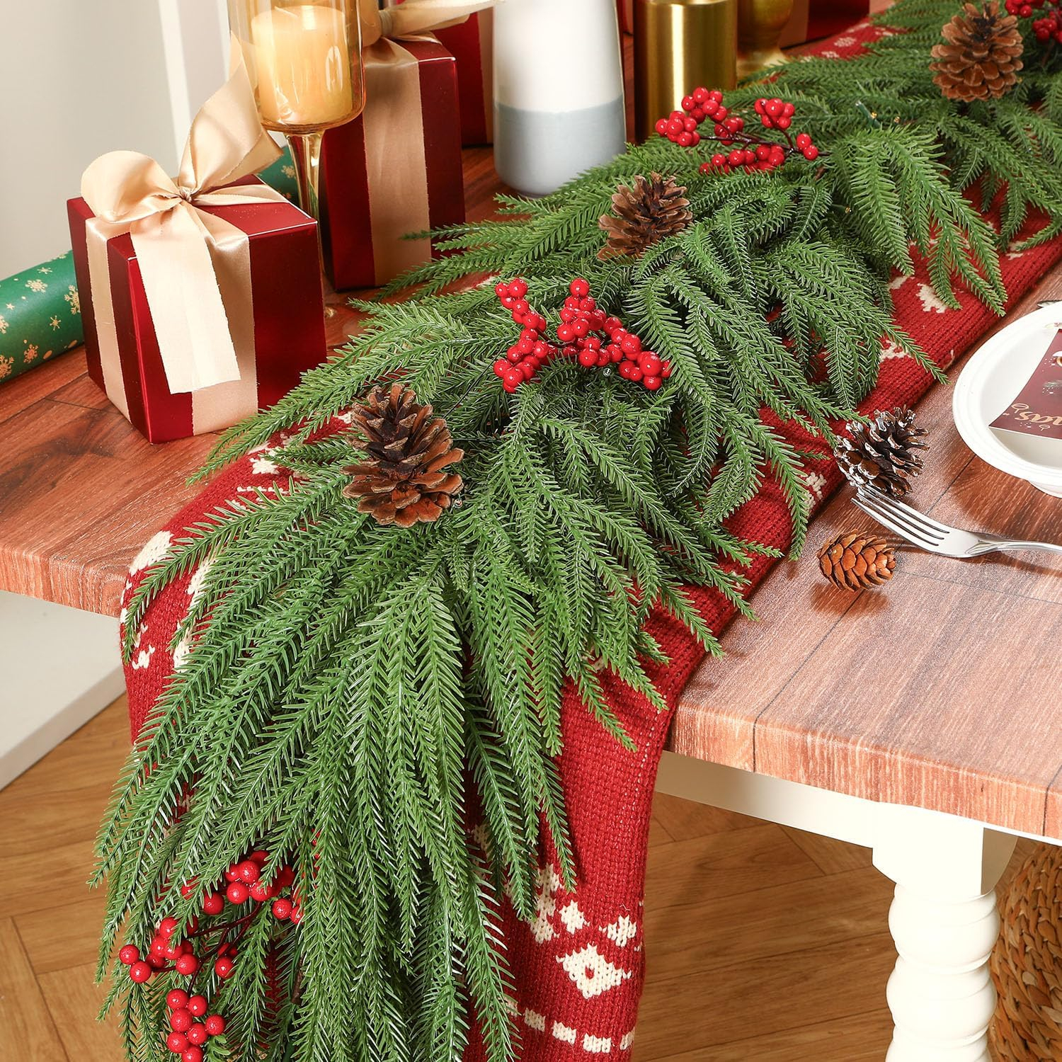 9ft Artificial Christmas Garland, Real Touch Norfolk Pine Garland- Winter Pine Garland, Greenery Christmas Garland for Mantle, Table, Fireplace, Indoor, Outdoor Christmas Decorations