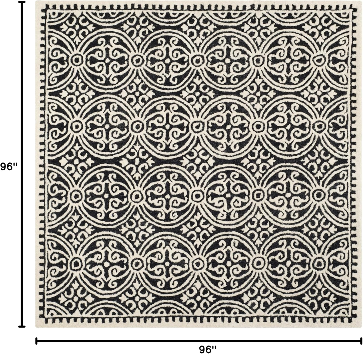 SAFAVIEH Cambridge Collection 8' Square Black/Ivory CAM123E Handmade Moroccan Premium Wool Area Rug