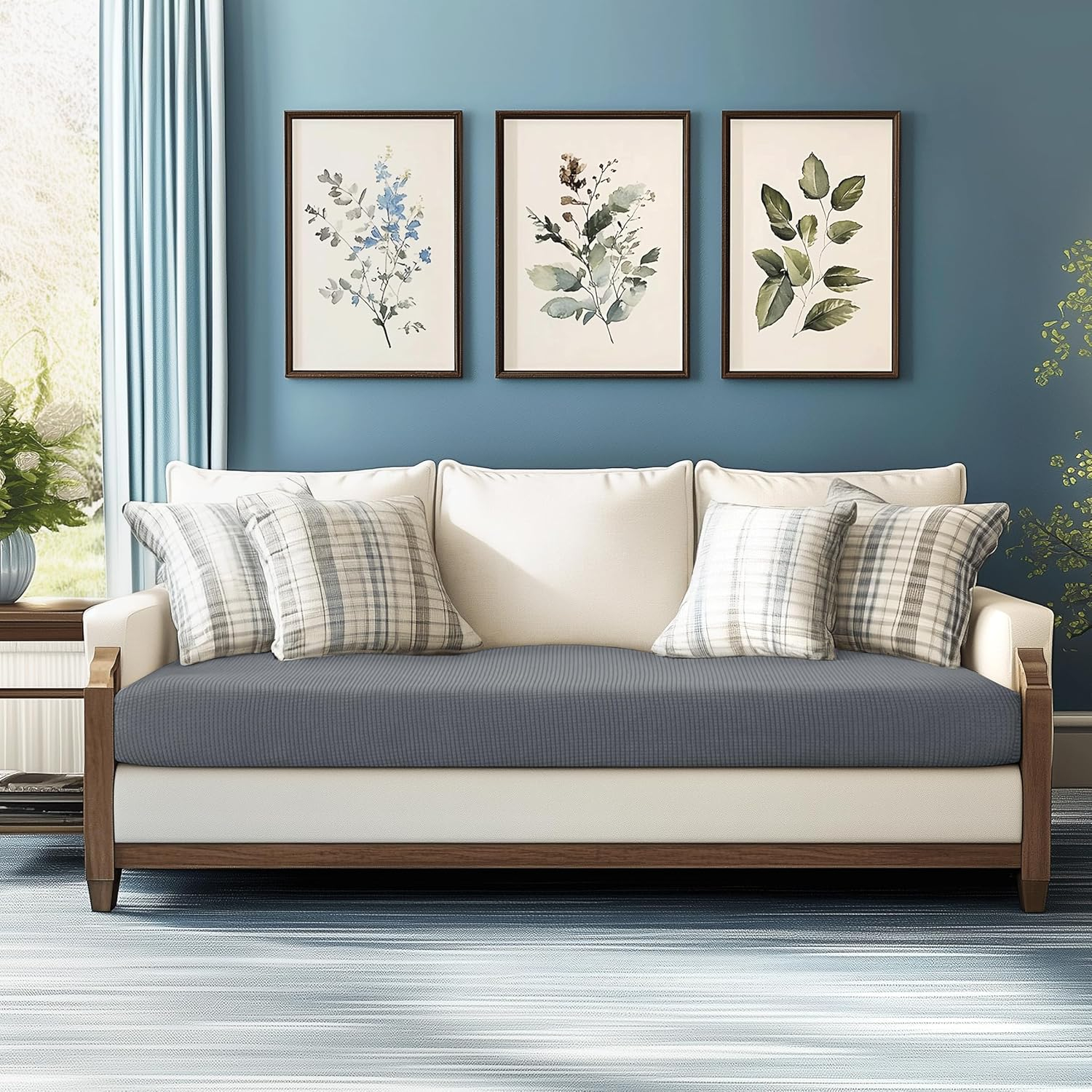 CHUN YI Stretch Loveseat Couch Cushion Cover Suitable for 2 Settee, Sofa Seat Slipcover with Spandex Jacquard Fabric(Medium,Light Grey)