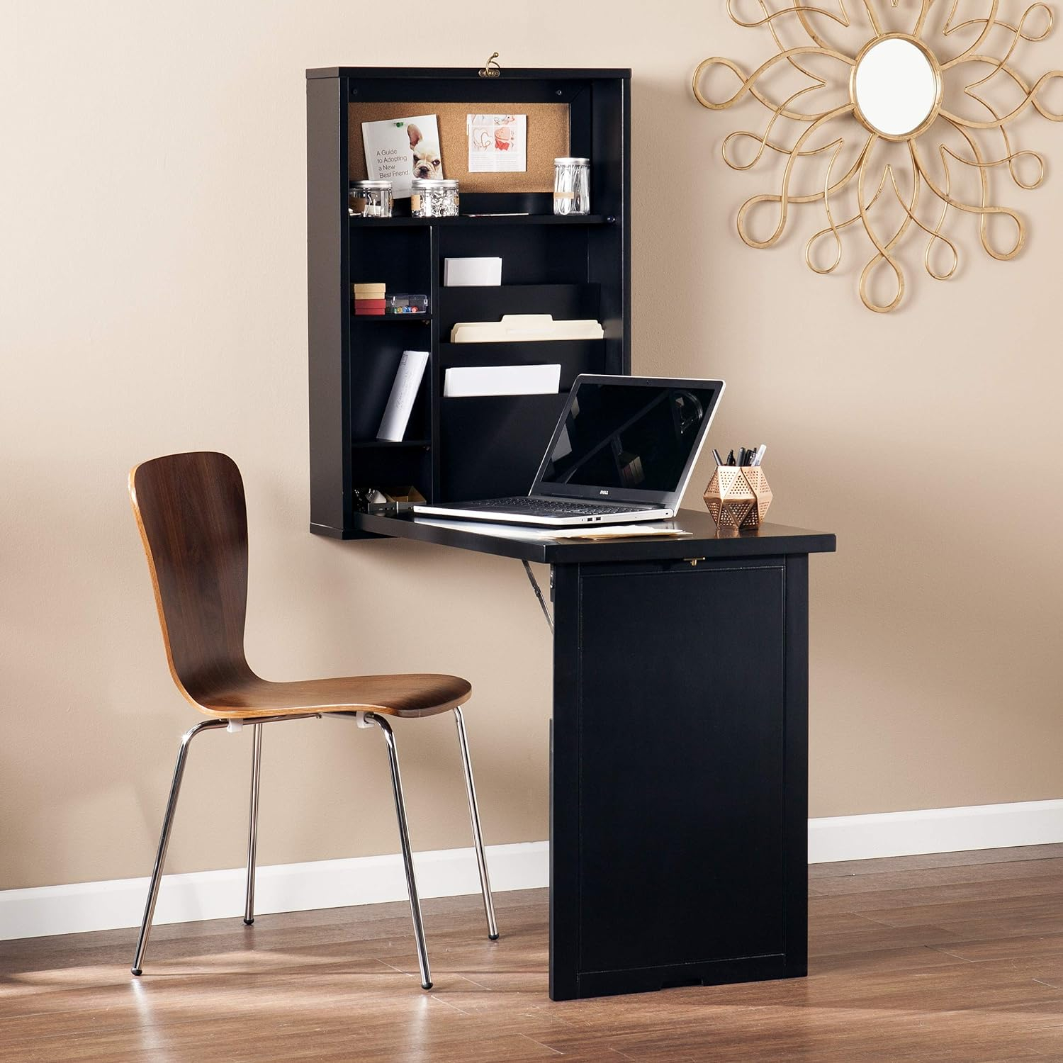 SEI Furniture Wooden Fold-Out Convertible Desk in Black