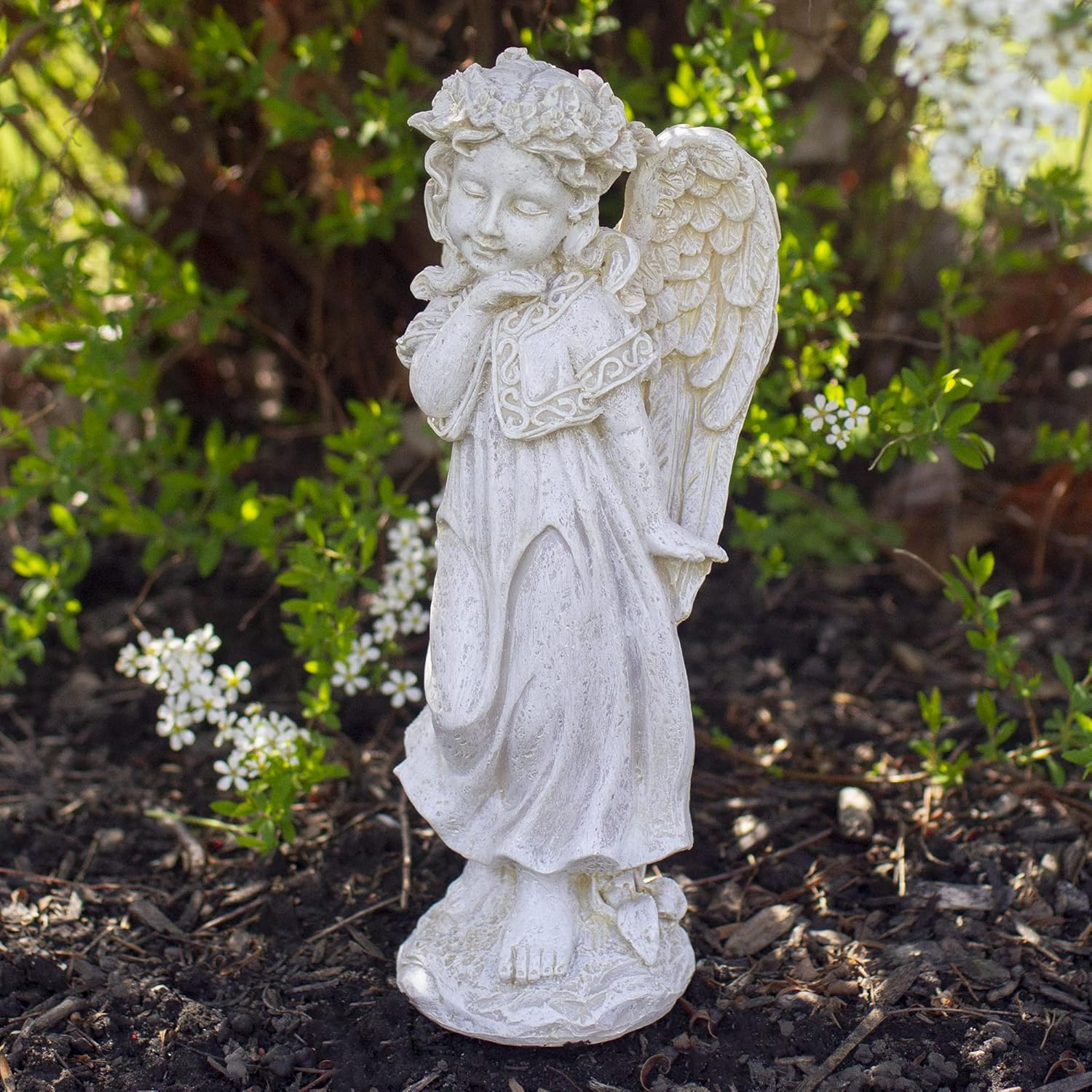 Northlight Seasonal Standing Angel with Floral Crown Outdoor Garden Statue