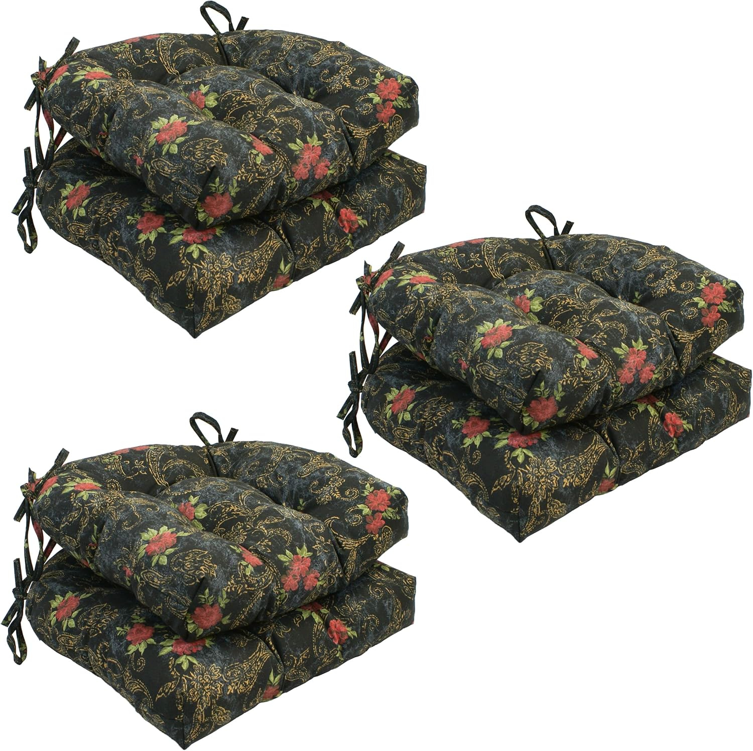 Midnight Rosebud Tufted Polyester Chair Cushions, Set of 6