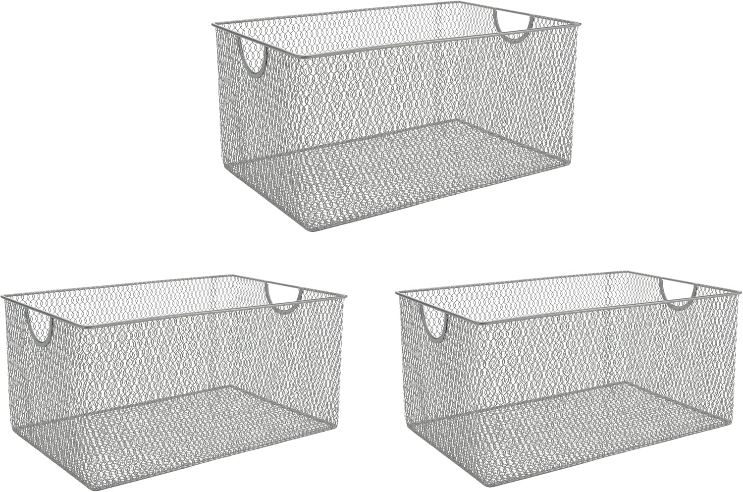 YBM Home Wire Mesh Storage Basket Organizer with Handles 12 x 7.8 x 5.8 - 6 Pack, Silver