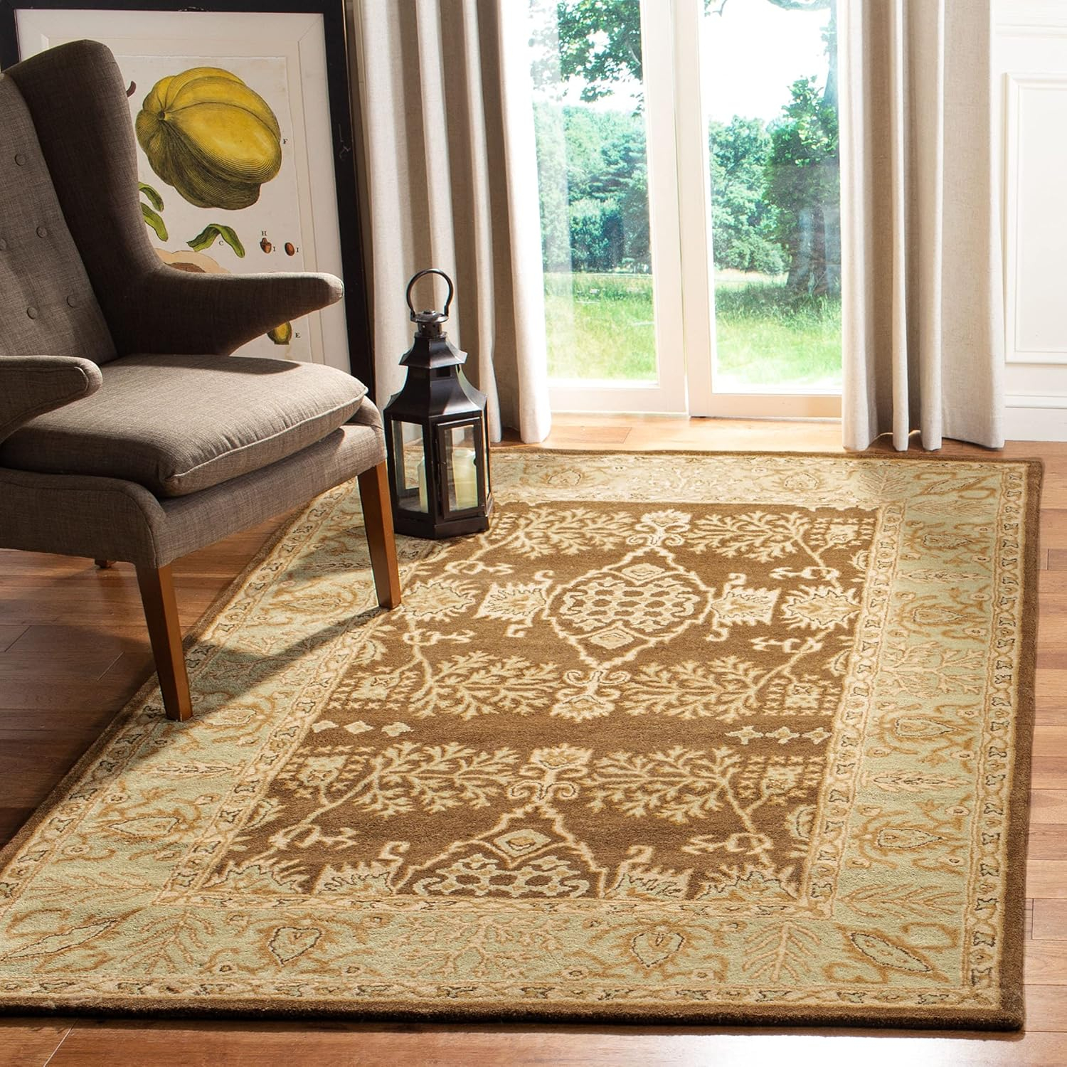 SAFAVIEH Bergama Tarah Alfombra de Lana Tradicional, Marrón / Verde, 4 'x 6'