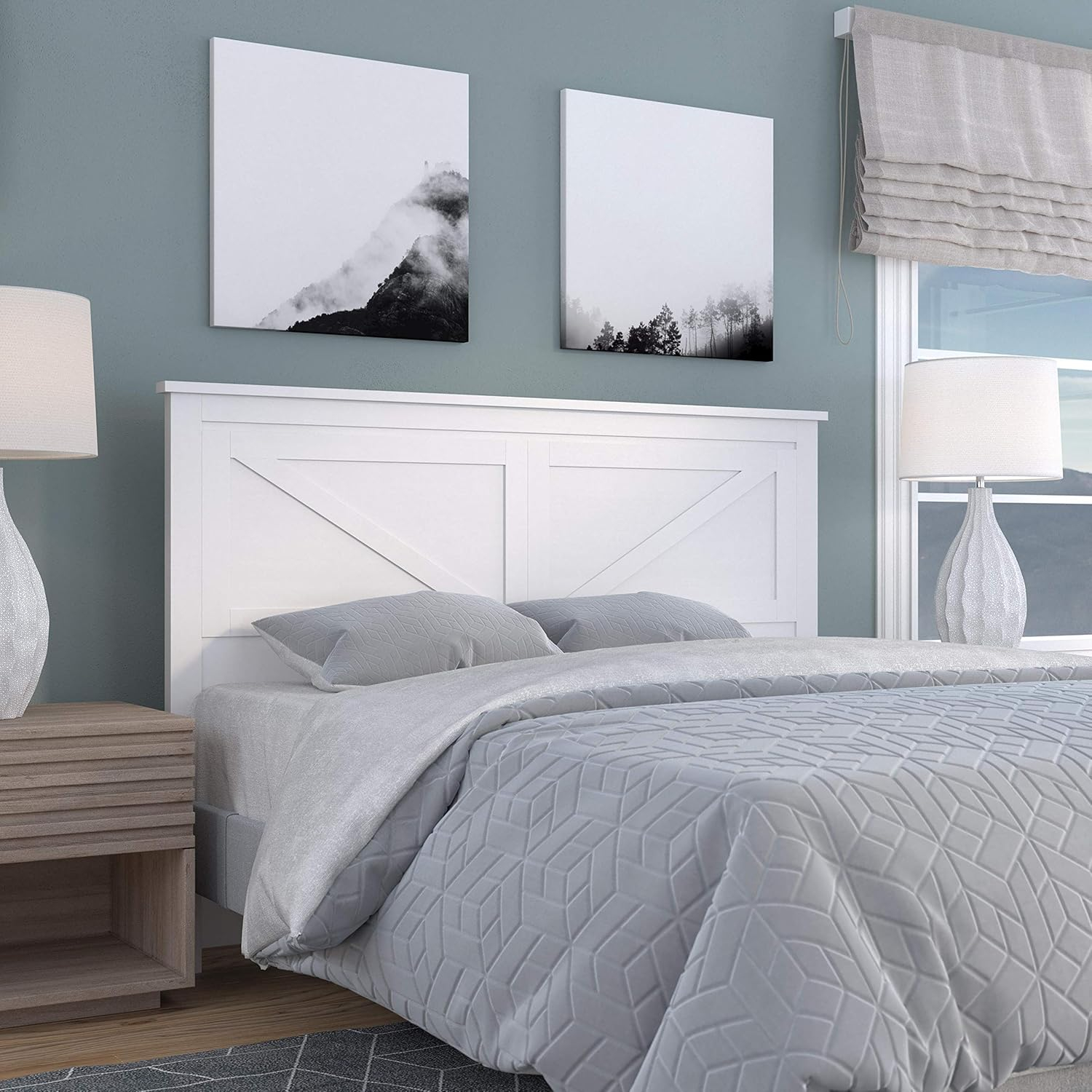 Glenwillow Home Farmhouse Wood Headboard in White, Queen