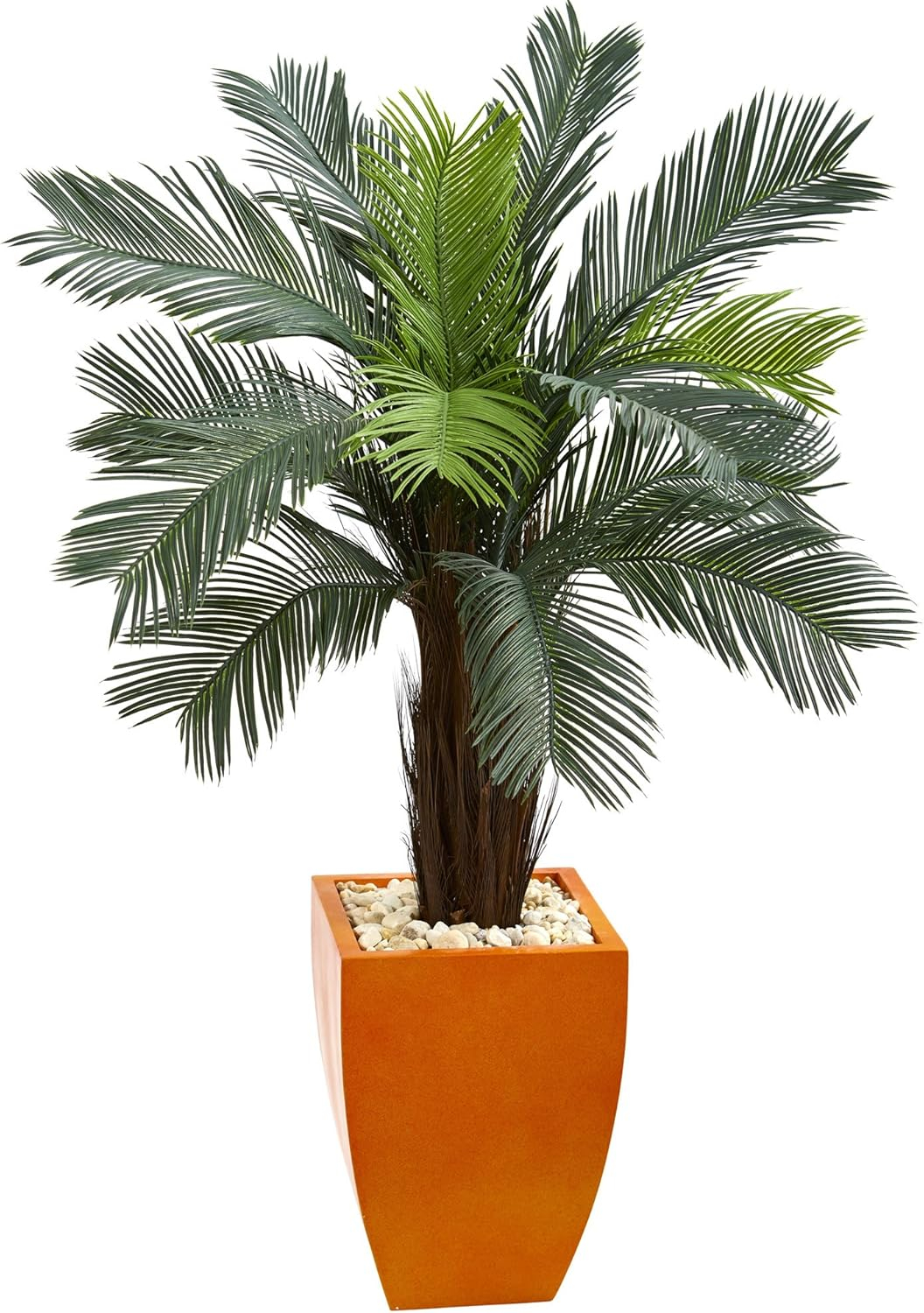 Nearly Natural 4.5ft. Cycas Artificial Tree in Orange Planter UV Resistant (Indoor/Outdoor)