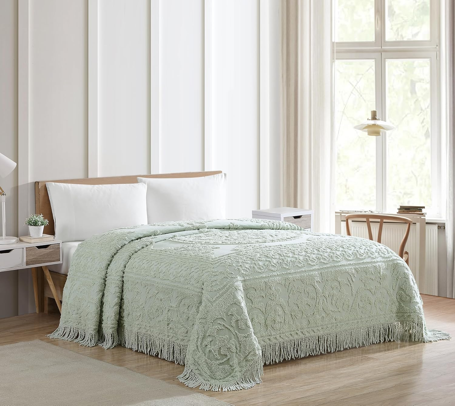 Beatrice Home Fashions Medallion Chenille Bedspread, Full, Sage