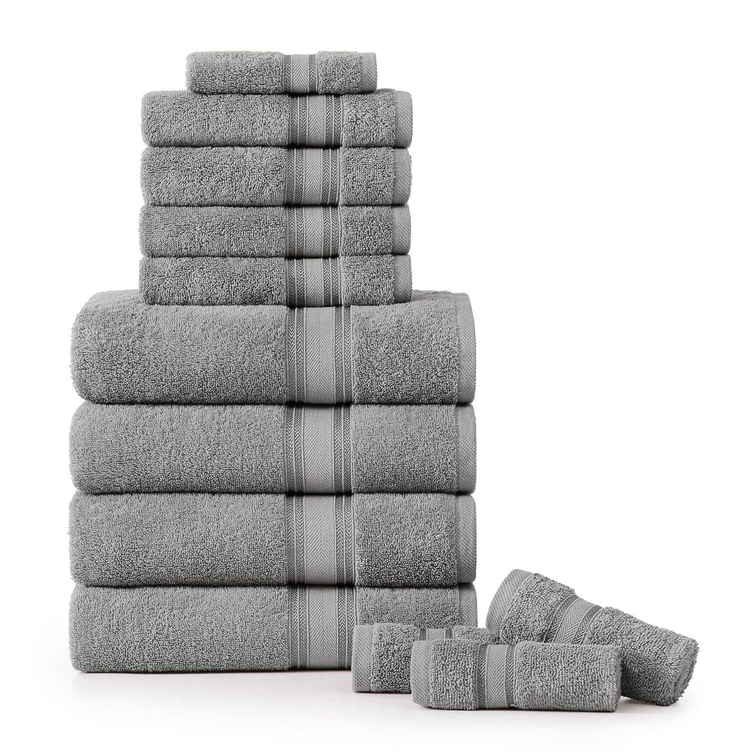 LANE LINEN Luxury Bath Towels Set - 12 Piece, 100% Cotton, Zero Twist, Super Soft & Absorbent, Includes 4 Bath Towels, 4 Hand Towels, 4 Washcloths - White