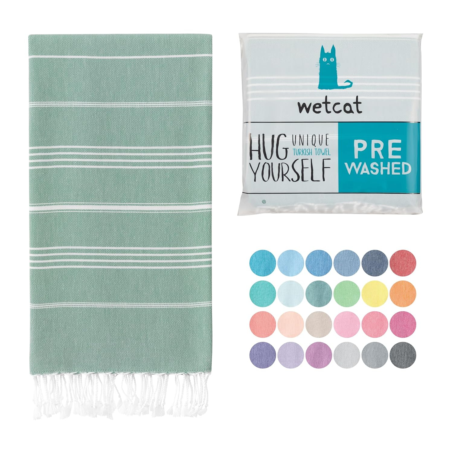 WETCAT Turkish Beach Towel Oversized (38"x71") 100% Turkish Cotton, Made in Turkey - Sand Free, Extra Large, Ultra Soft, Quick Drying, Compact & Lightweight for Travel - Teal