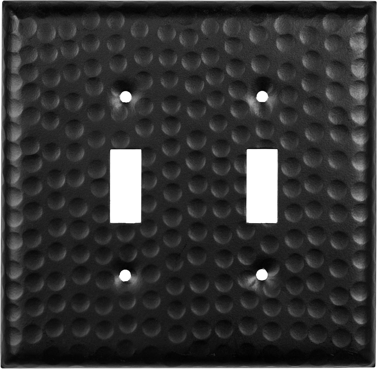 Monarch Abode 19108 Double Switch Hand Hammered Toggle Aluminum Decorative Wall Plate Switch Plate Outlet Cover, 2-Gang, Matte Black