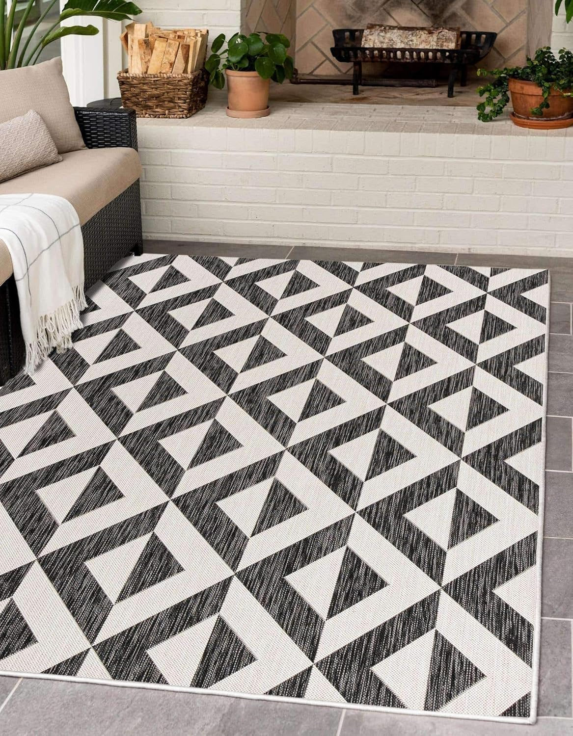 Rugs.com Jill Zarin Outdoor Collection Rug – 3' 3 x 5' 3 Charcoal Gray Flatweave Rug Perfect For Entryways, Kitchens, Breakfast Nooks, Accent Pieces