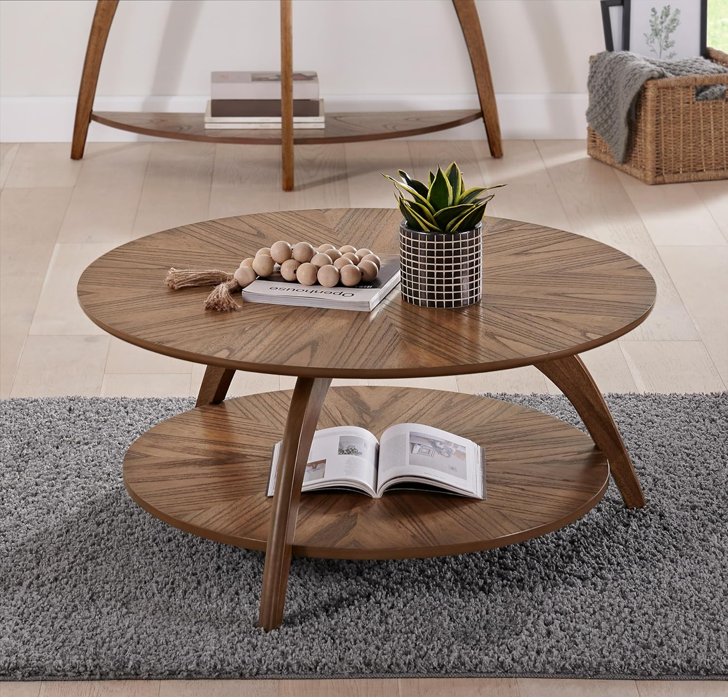 Martin Svensson Home LAX Round Wood Coffee Table in Warm Nutmeg Brown
