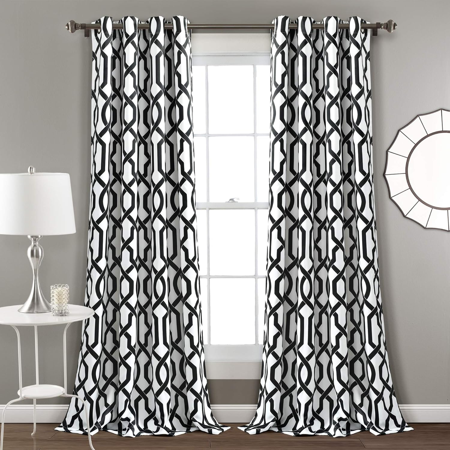 Lush Decor Edward Trellis Room Darkening 95" x 52" Trellis White Metal Grommets Pair Window Panel