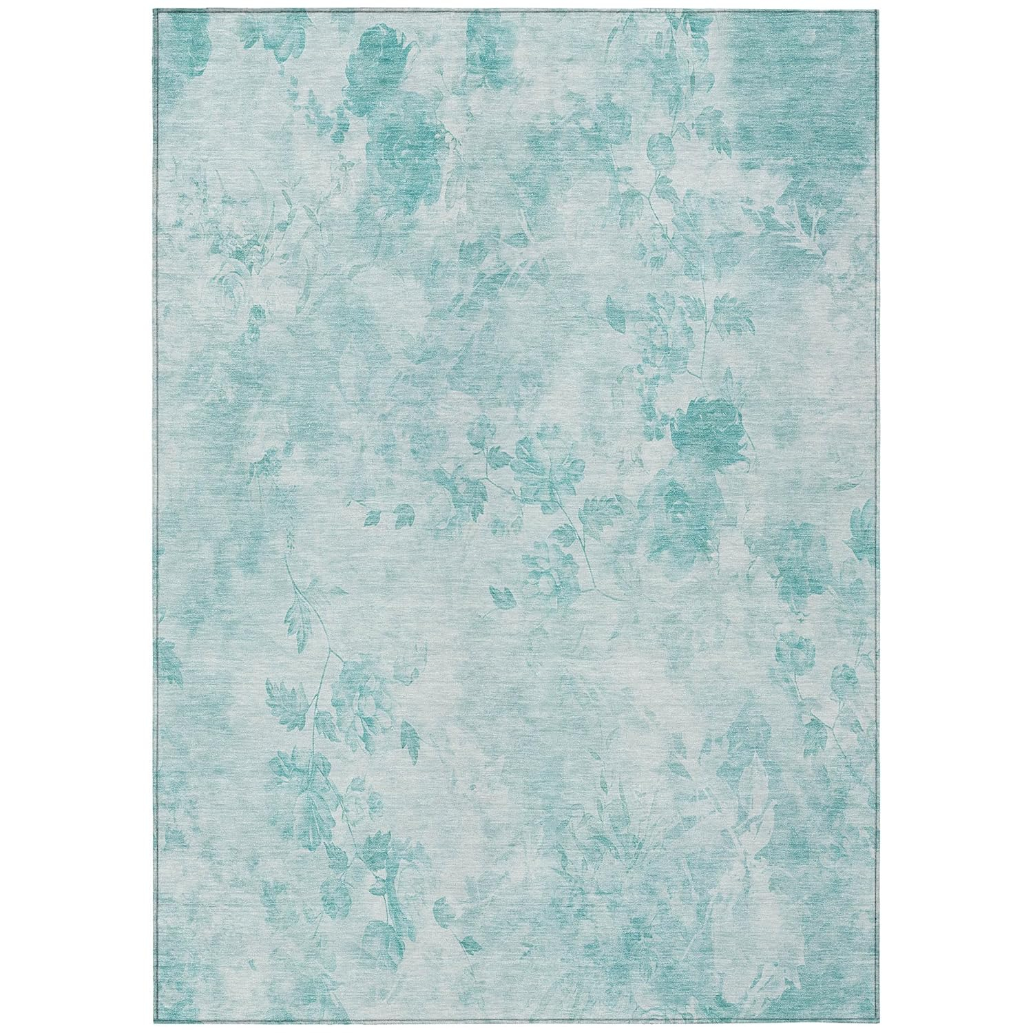 Aqua Floral Synthetic Indoor/Outdoor Washable Area Rug 2'6" x 3'10"