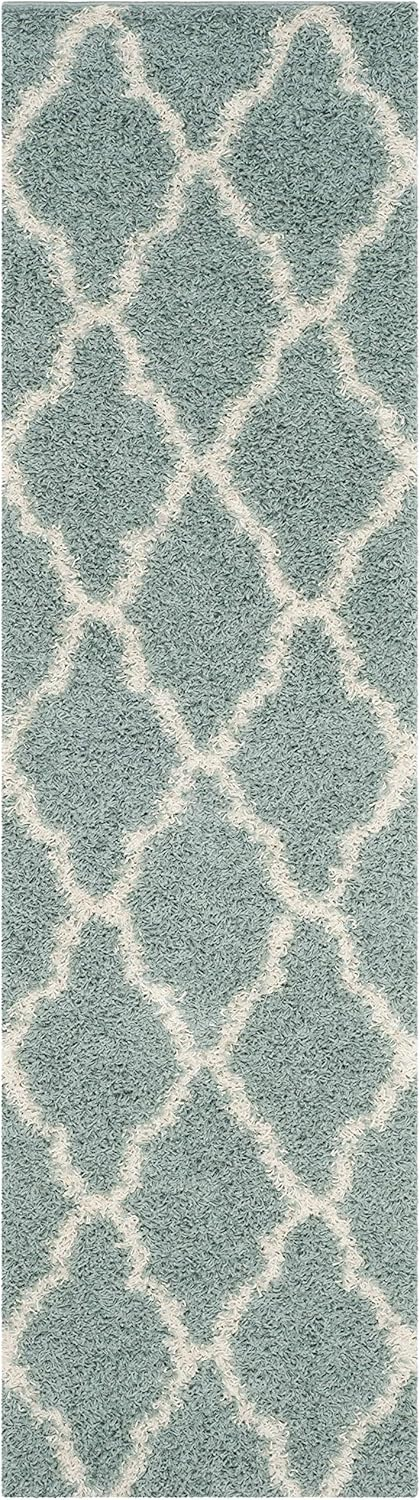 SAFAVIEH Daley Geometric Plush Shag Runner Rug, Seafoam/Ivory, 2'3" x 8'