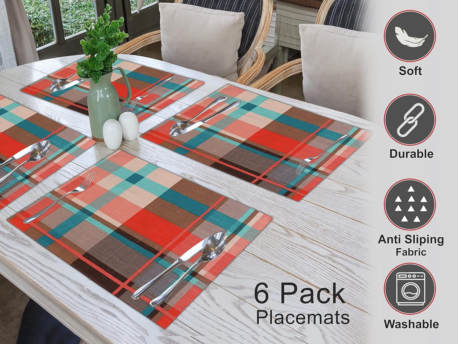 Ruvanti Placemats 100% Cotton 13x19 inch, Dining Table Placemats Set of 6, Modern Place Mats for Dining Table Décor, Kitchen & Table Linens, Coffee Mat for Christmas Dinners – Likely