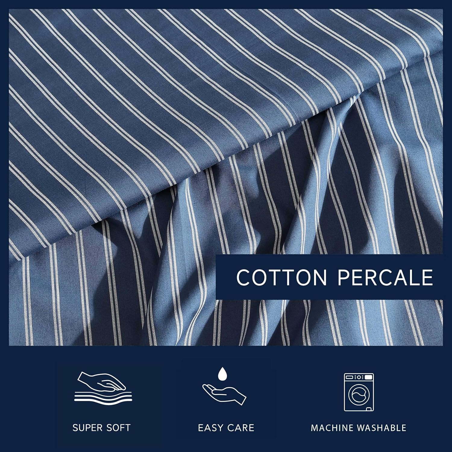 Nautica - Full Sheets, Premium Cotton Percale Bedding Set, Striped Bedding Set, Oeko-Tex Certified (Richmond Stripe Blue, Full)