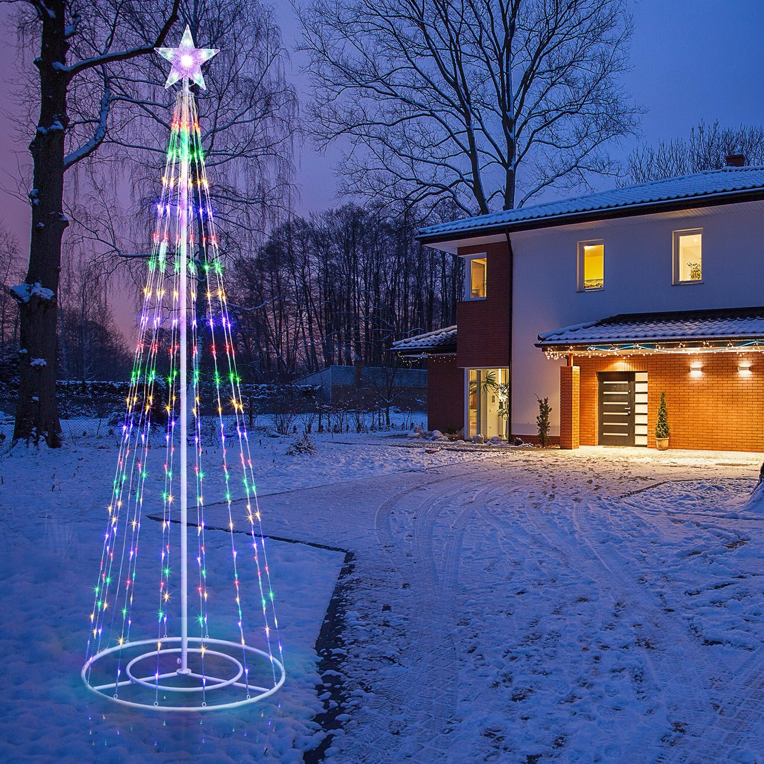Alpine Corporation 86"H Indoor Artificial Christmas Tree with Multi-Colored Lights and Star Topper , Christmas Decoration