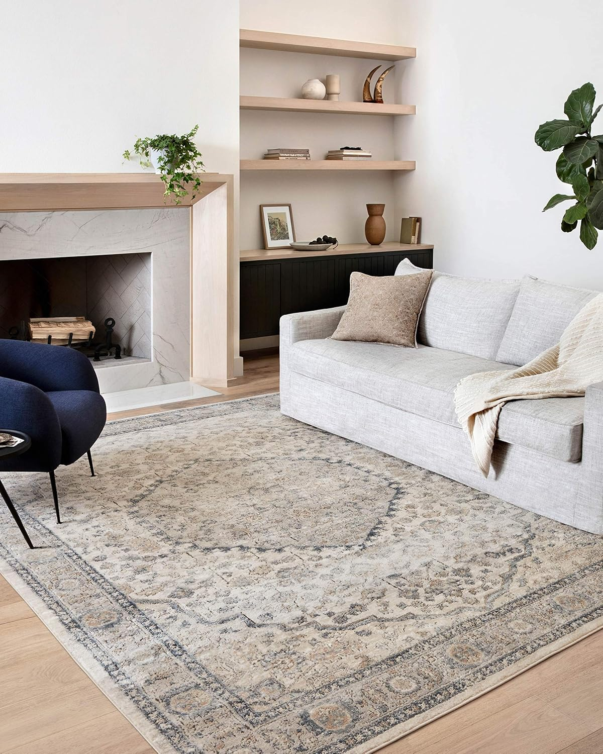 Teagan Natural and Light Grey Rectangular Synthetic Area Rug