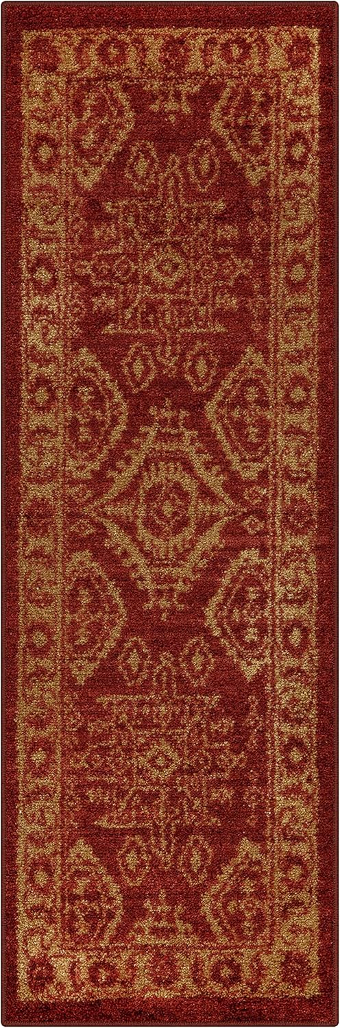 Red and Gold Synthetic Traditional Tufted Runner Rug