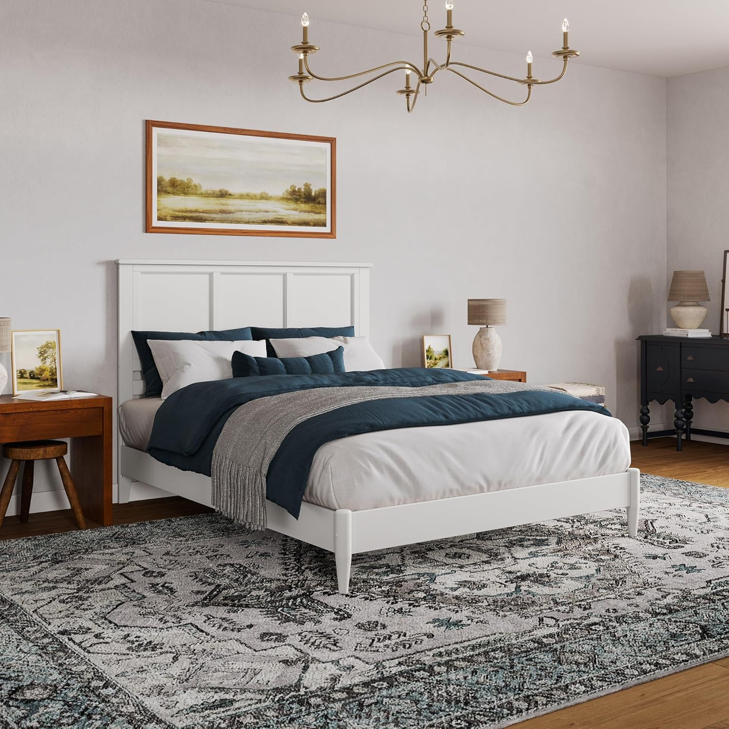 AFI Charlotte Queen Solid Wood Low Profile Platform Bed, White
