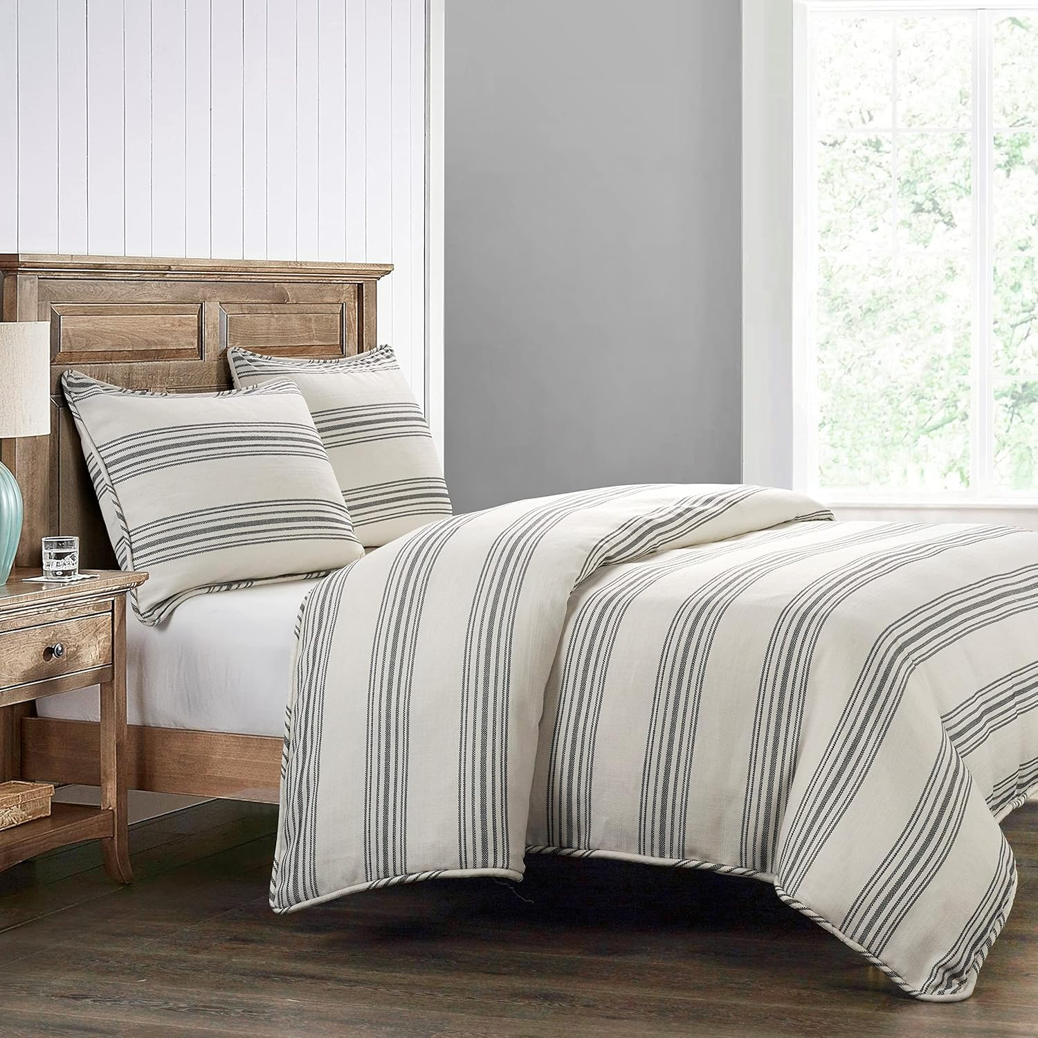 Prescott Queen Ivory and Black Cotton Sham Set