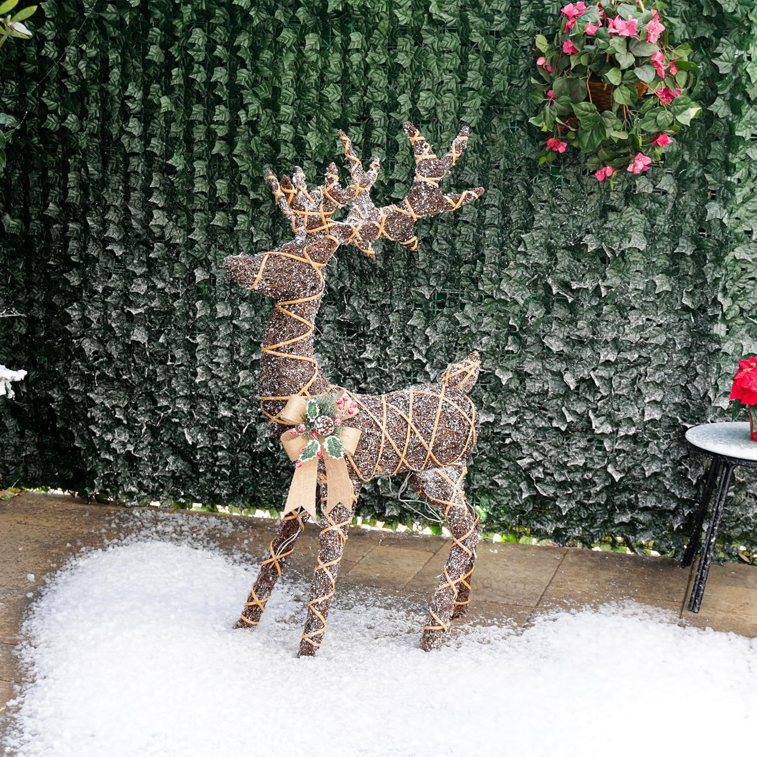 Twig with Natural Rattan Wrapped Reindeer and Warm White LED