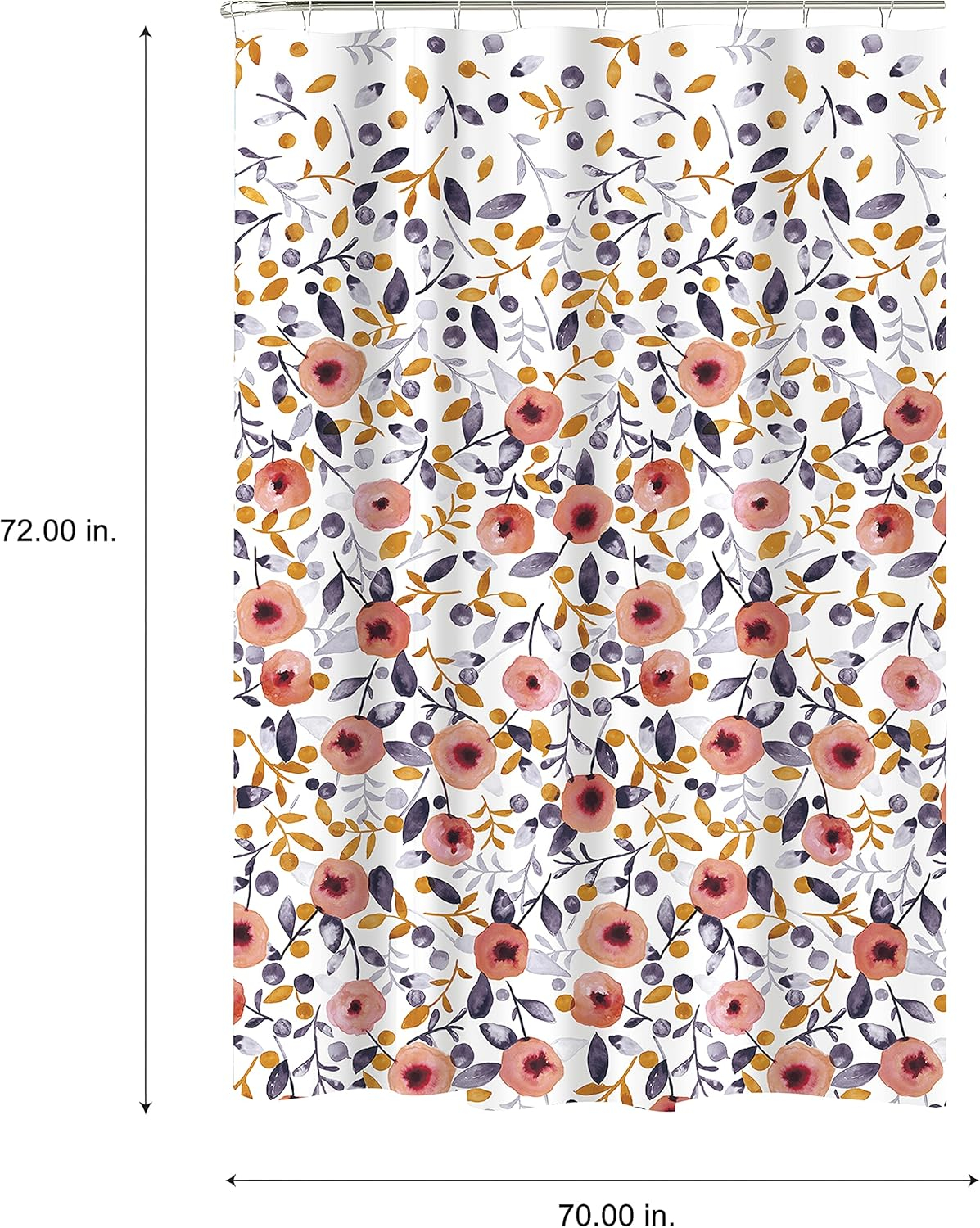 Pink Floral PEVA Shower Curtain with Rust Resistant Grommets
