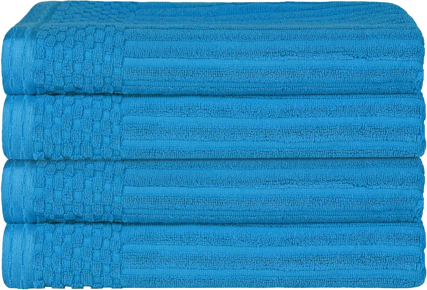 Superior Soho Ribbed Cotton Absorbent Bath Towel Set of 4, Azure