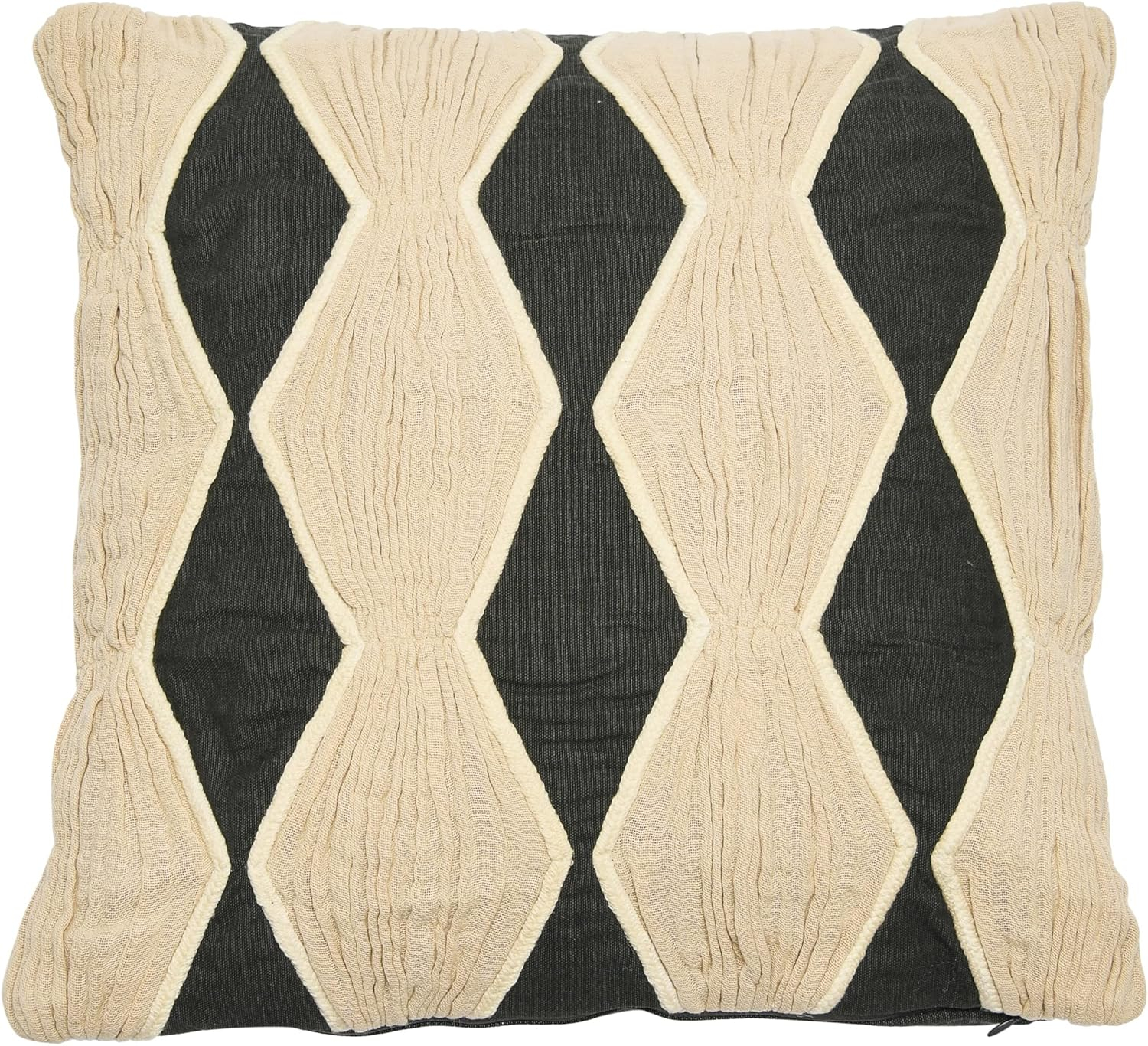 Creative Co-Op Cotton Pillow with Embroidery, Chambray Back