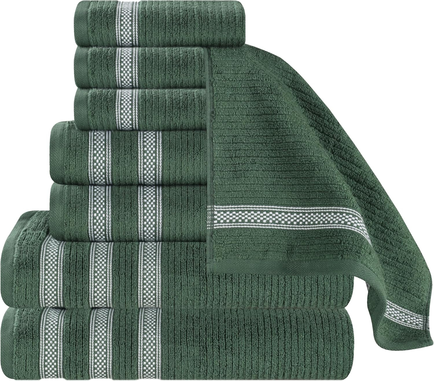 Superior Zero Twist Cotton Ribbed Geometric 8-Piece Towel Set, Forest Green