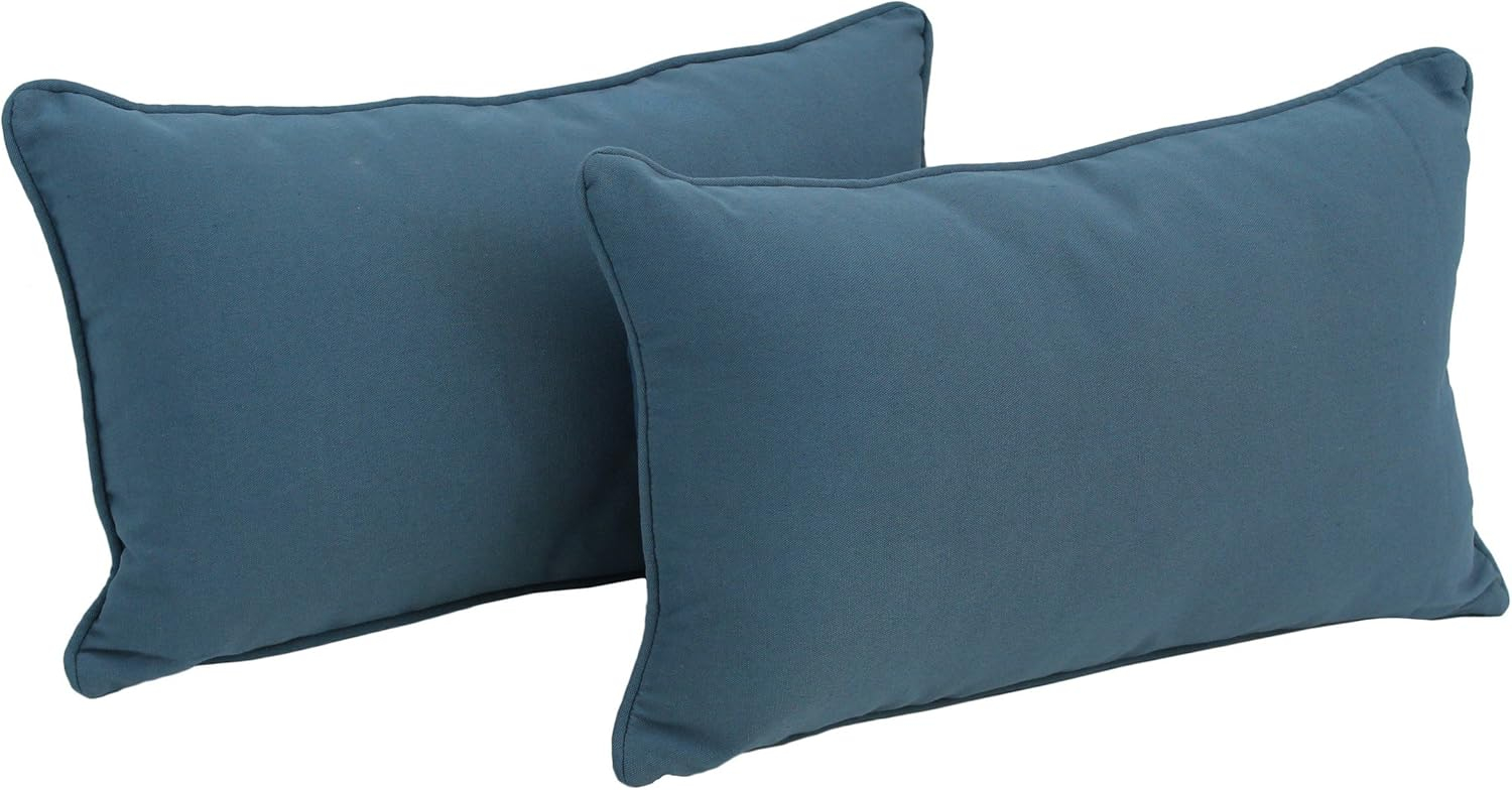 20-inch by 12-inch Double-corded Solid Twill Back Support Pillows with Inserts (Set of 2), Indigo
