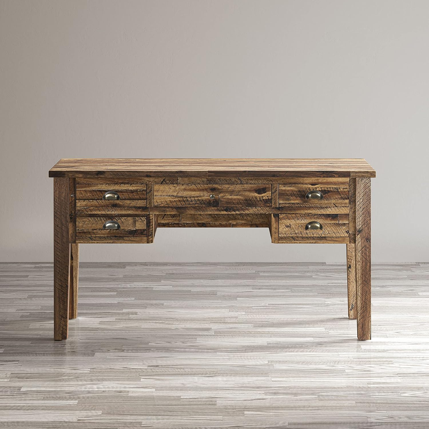 Jofran Artisan's Craft Rustic Farmhouse Distressed Acacia 5-Drawer Desk