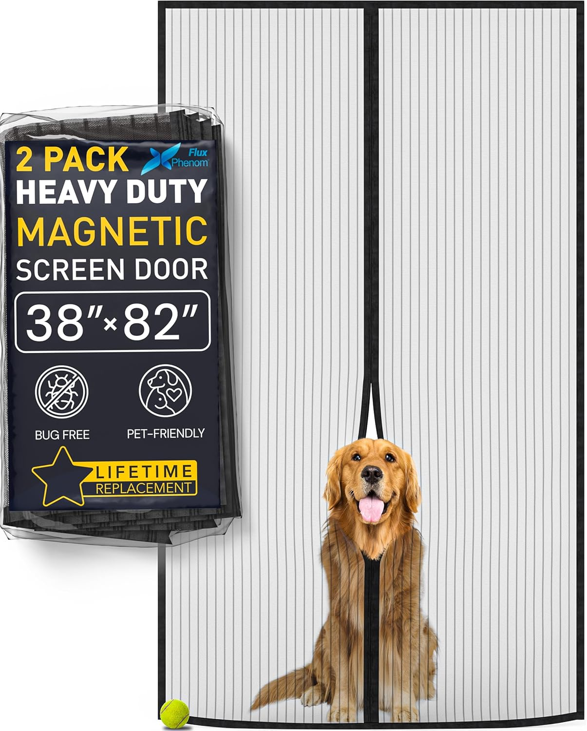 Easy Install Upgraded Magnetic Screen Door Mesh 38”x82” – Strong Magnets, Pet Tested, Keeps Bugs Out
