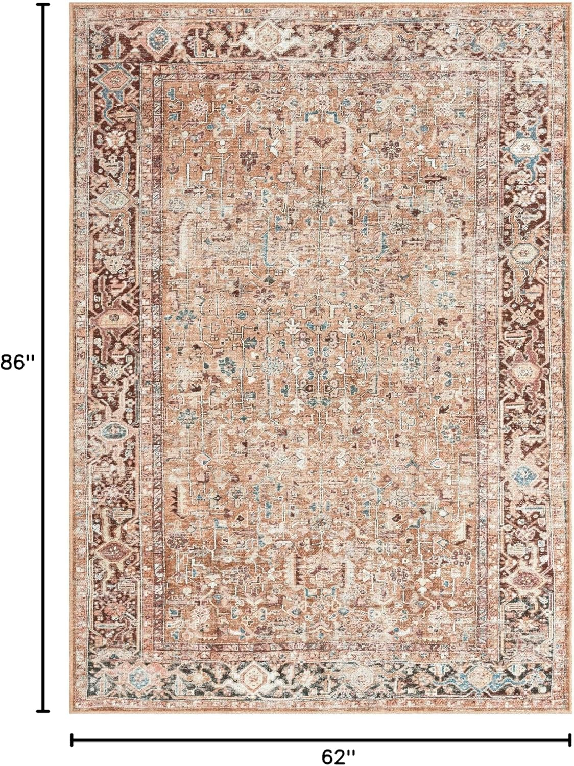 Home Dynamix Everwash Callaghan Edith Distressed Vintage Machine Washable Area Rug, Terracotta, 5'2"x7'2"