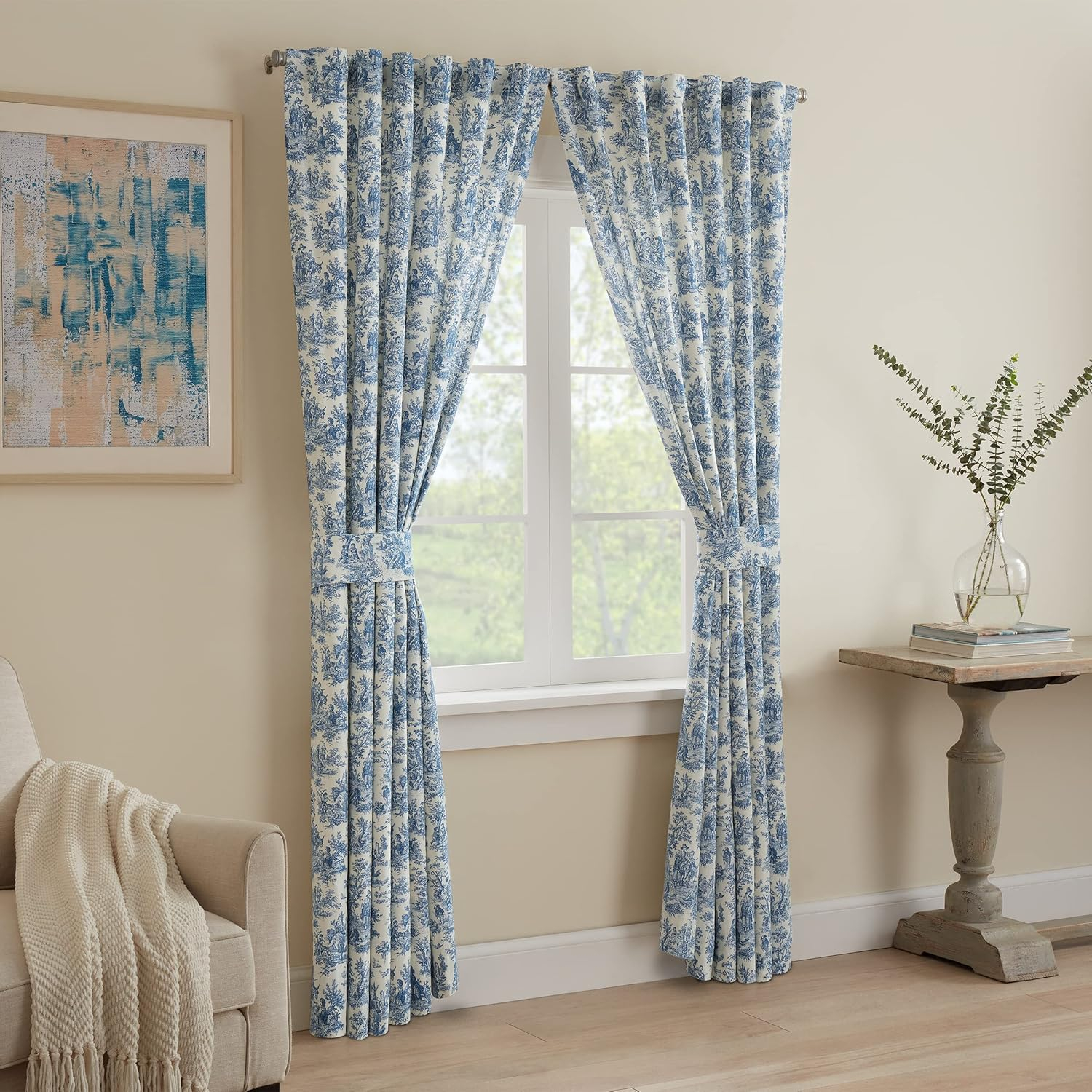 Waverly Charmed Life Toile Tie Back Single Curtain Panel, 52"x63", Cornflower